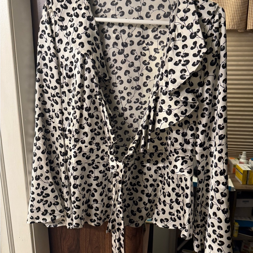 Ganni Monochrome Floral Wrap Blouse